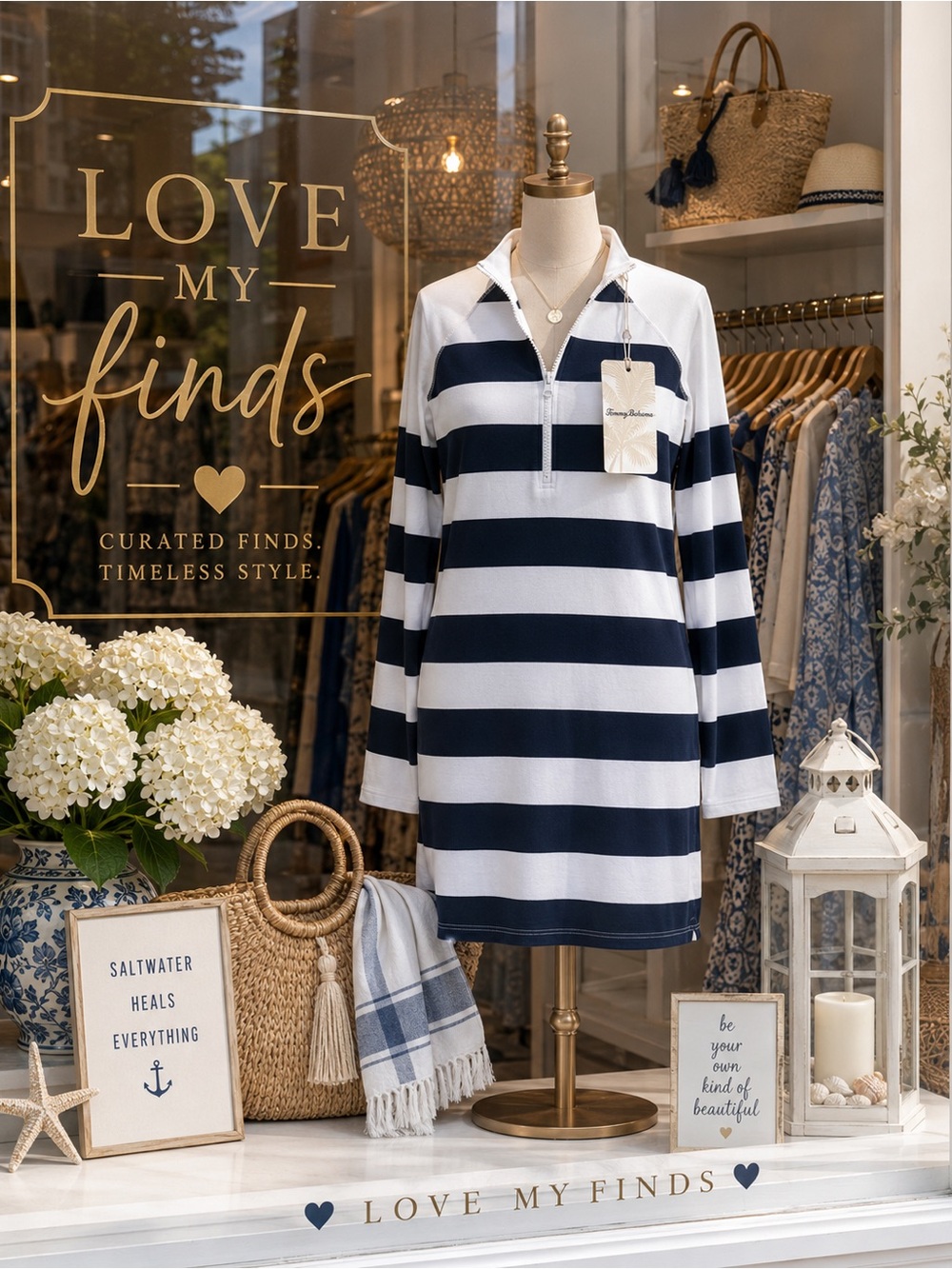 NWT Tommy Bahama Navy White Striped Quarter Zip Swim Cover-Up Dress XS Coastal - Picture 1 of 8